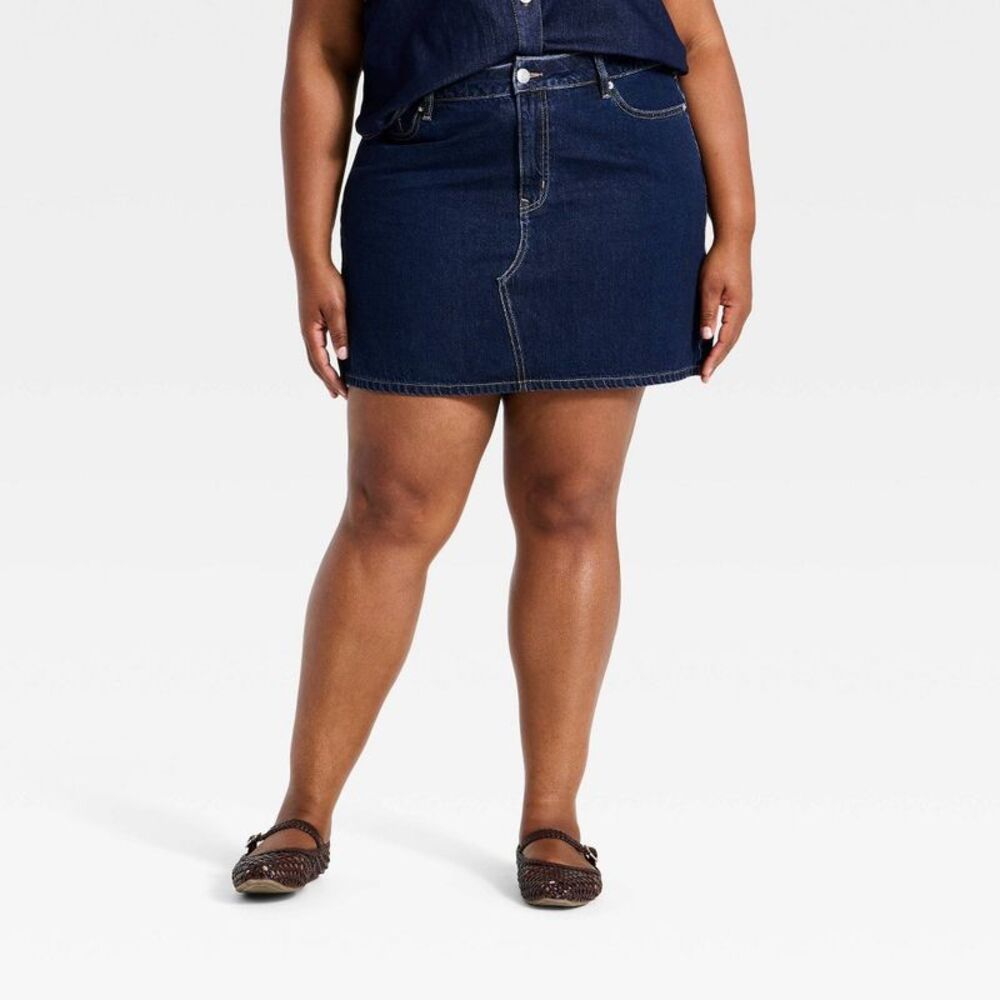 Women's Plus Mini Jean Skirt - Ava & Viv Dark Wash 20